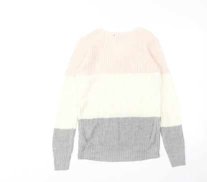 TALLY WEiJL Womens Multicoloured V-Neck Striped Acrylic Pullover Jumper Size XS