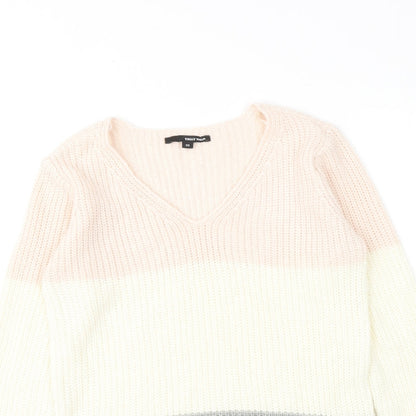 TALLY WEiJL Womens Multicoloured V-Neck Striped Acrylic Pullover Jumper Size XS