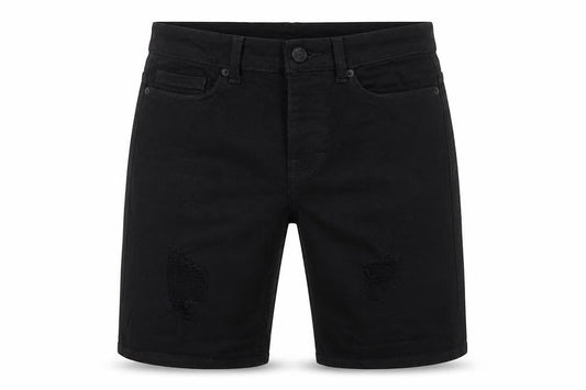 Front view of Denim & Co. men’s black cotton bermuda shorts, size 28, in regular zip
