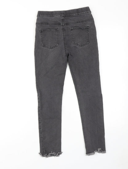 Denim & Co. Girls Grey Cotton Skinny Jeans Size 10-11 Years Regular Pullover