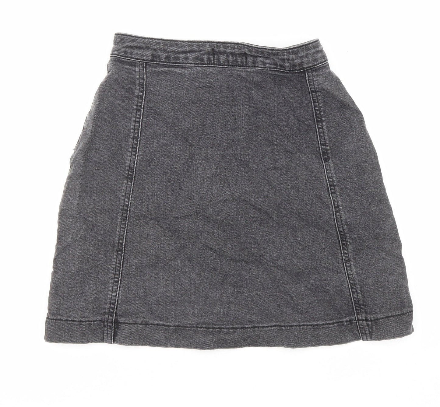 Missguided Womens Black Cotton A-Line Skirt Size 8 Button