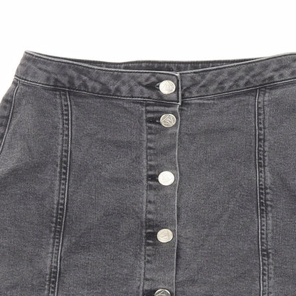 Missguided Womens Black Cotton A-Line Skirt Size 8 Button