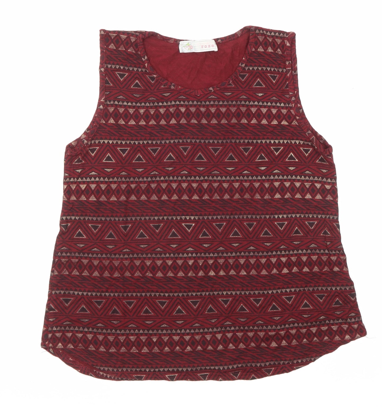 Cameo Rose Womens Red Geometric Viscose Basic Blouse Size L Round Neck