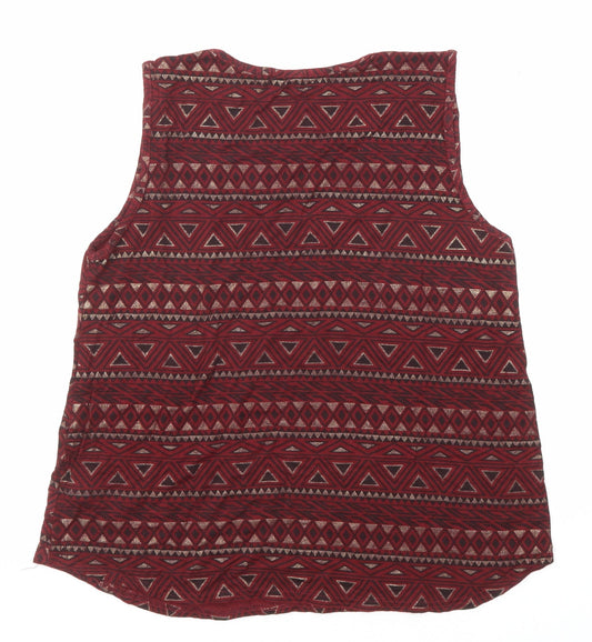 Cameo Rose Womens Red Geometric Viscose Basic Blouse Size L Round Neck