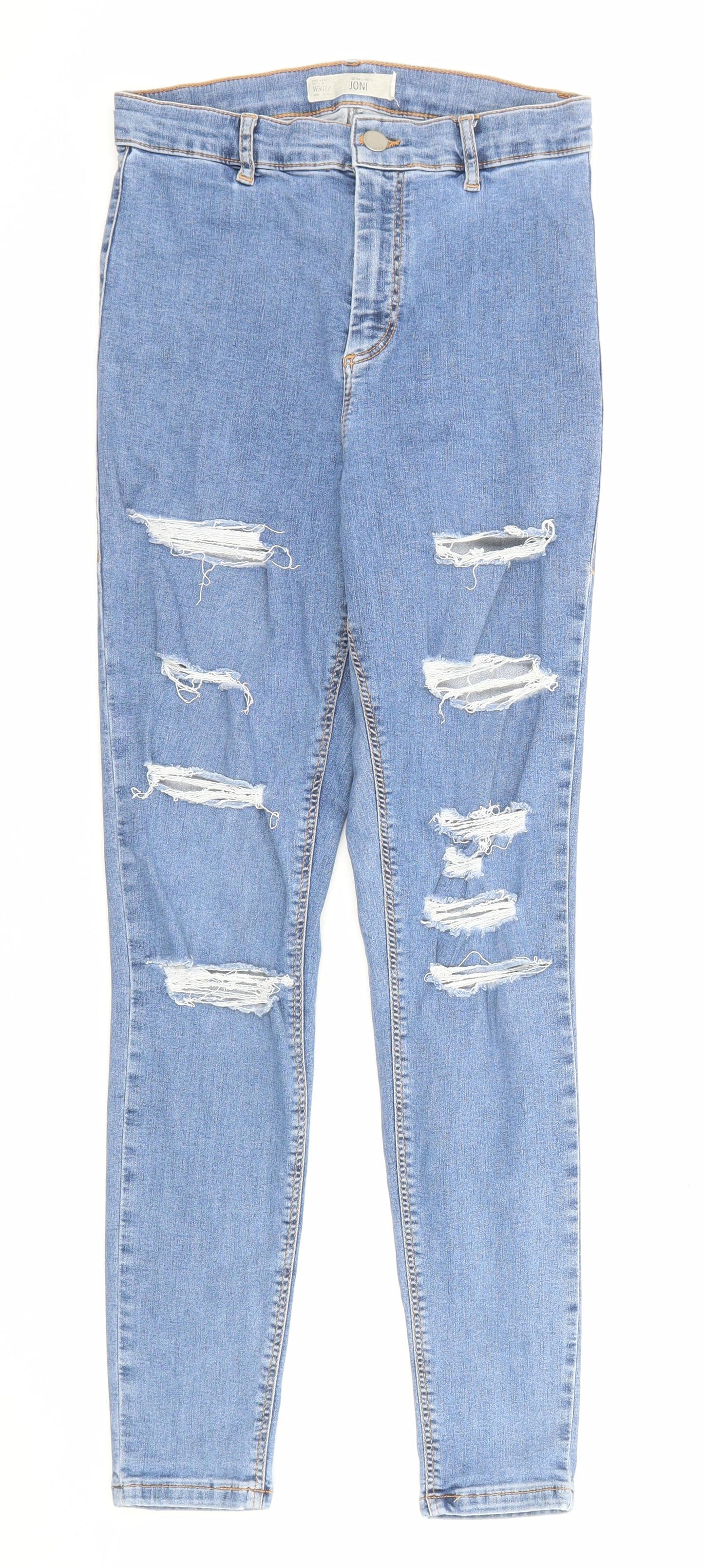 Topshop Womens Blue Cotton Skinny Jeans Size 30 in Regular Zip