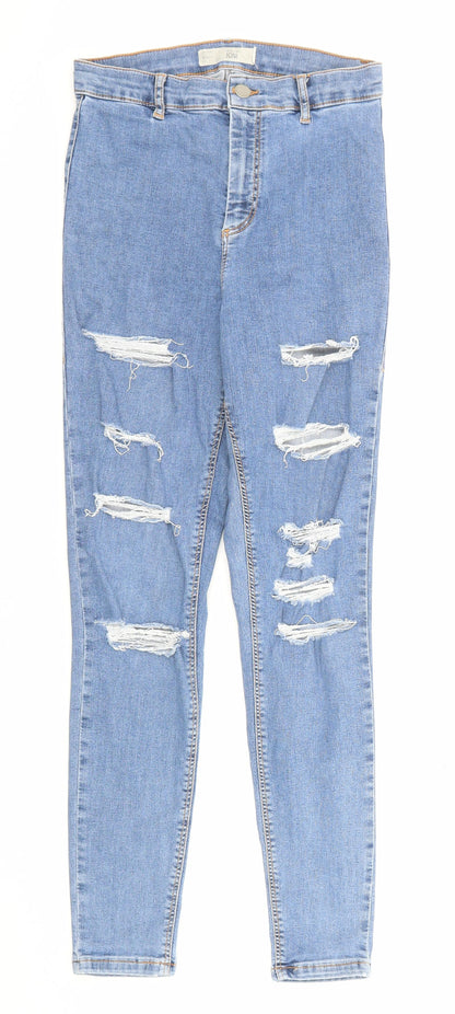 Topshop Womens Blue Cotton Skinny Jeans Size 30 in Regular Zip