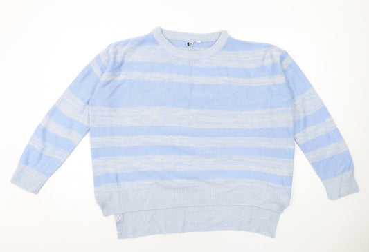Capsule Womens Blue Round Neck Striped Acrylic Pullover Jumper Size S