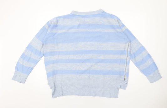 Capsule Womens Blue Round Neck Striped Acrylic Pullover Jumper Size S