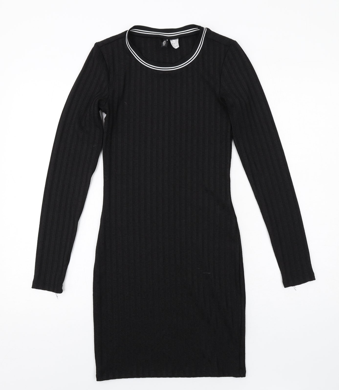 H&M Womens Black Polyester Mini Size 6 Round Neck Pullover - Ribbed