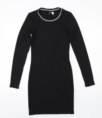 H&M Womens Black Polyester Mini Size 6 Round Neck Pullover - Ribbed