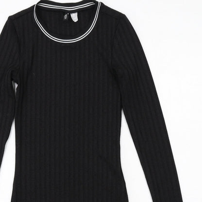 H&M Womens Black Polyester Mini Size 6 Round Neck Pullover - Ribbed