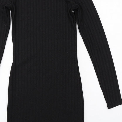 H&M Womens Black Polyester Mini Size 6 Round Neck Pullover - Ribbed