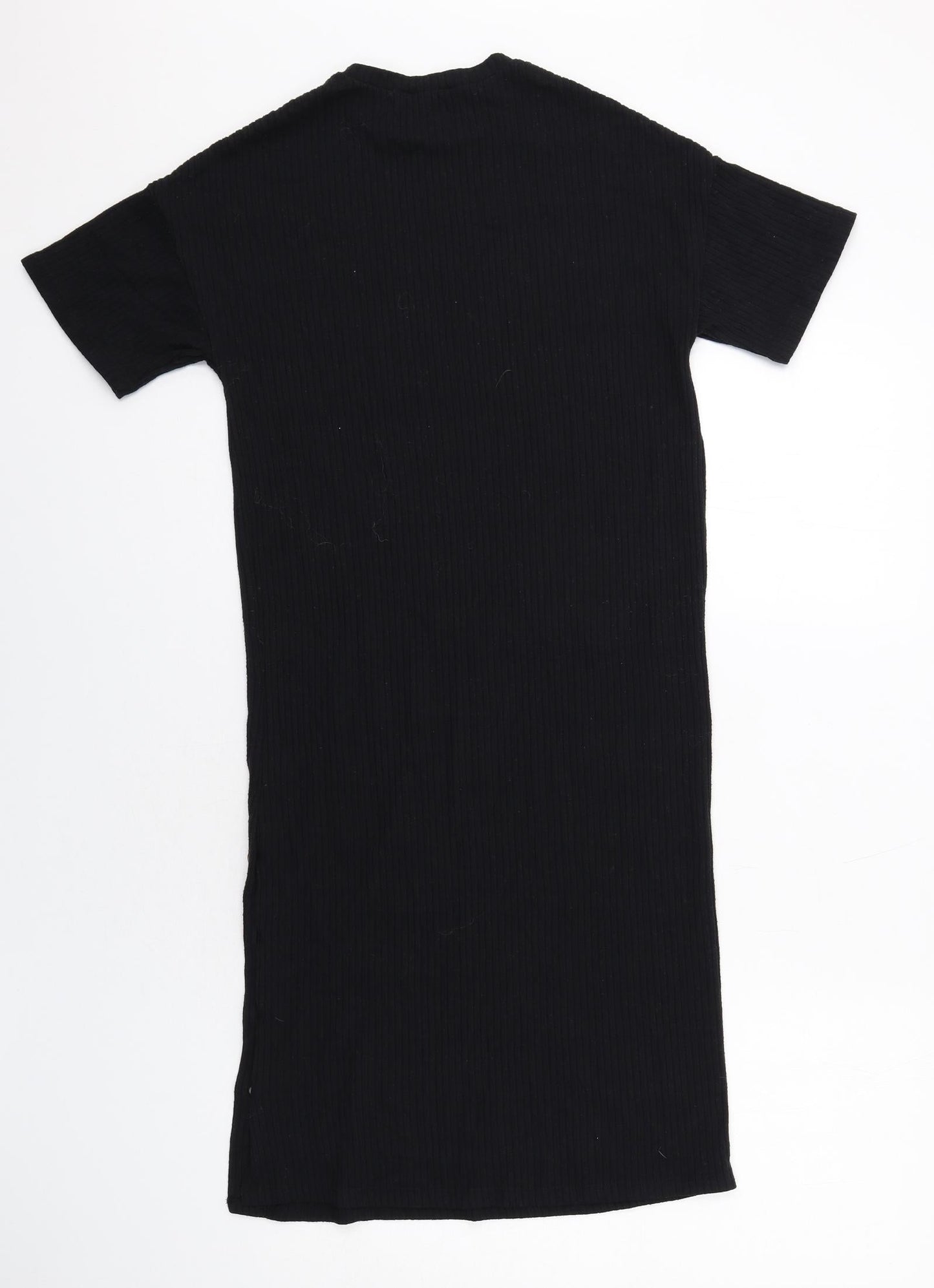 Pull&Bear Womens Black Viscose T-Shirt Dress Size XS Crew Neck Pullover - Ribbed