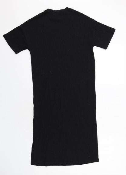 Pull&Bear Womens Black Viscose T-Shirt Dress Size XS Crew Neck Pullover - Ribbed