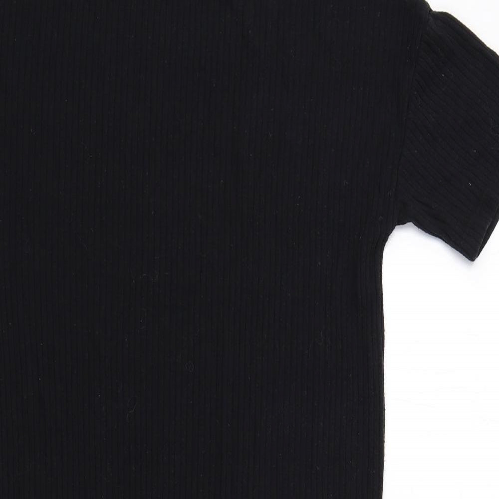 Pull&Bear Womens Black Viscose T-Shirt Dress Size XS Crew Neck Pullover - Ribbed
