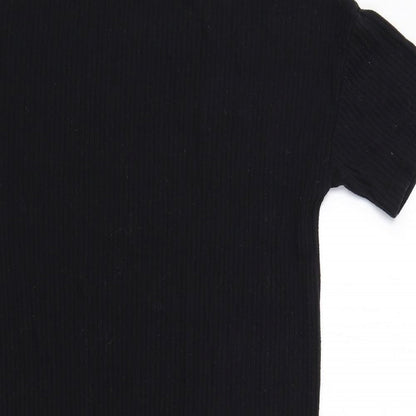 Pull&Bear Womens Black Viscose T-Shirt Dress Size XS Crew Neck Pullover - Ribbed