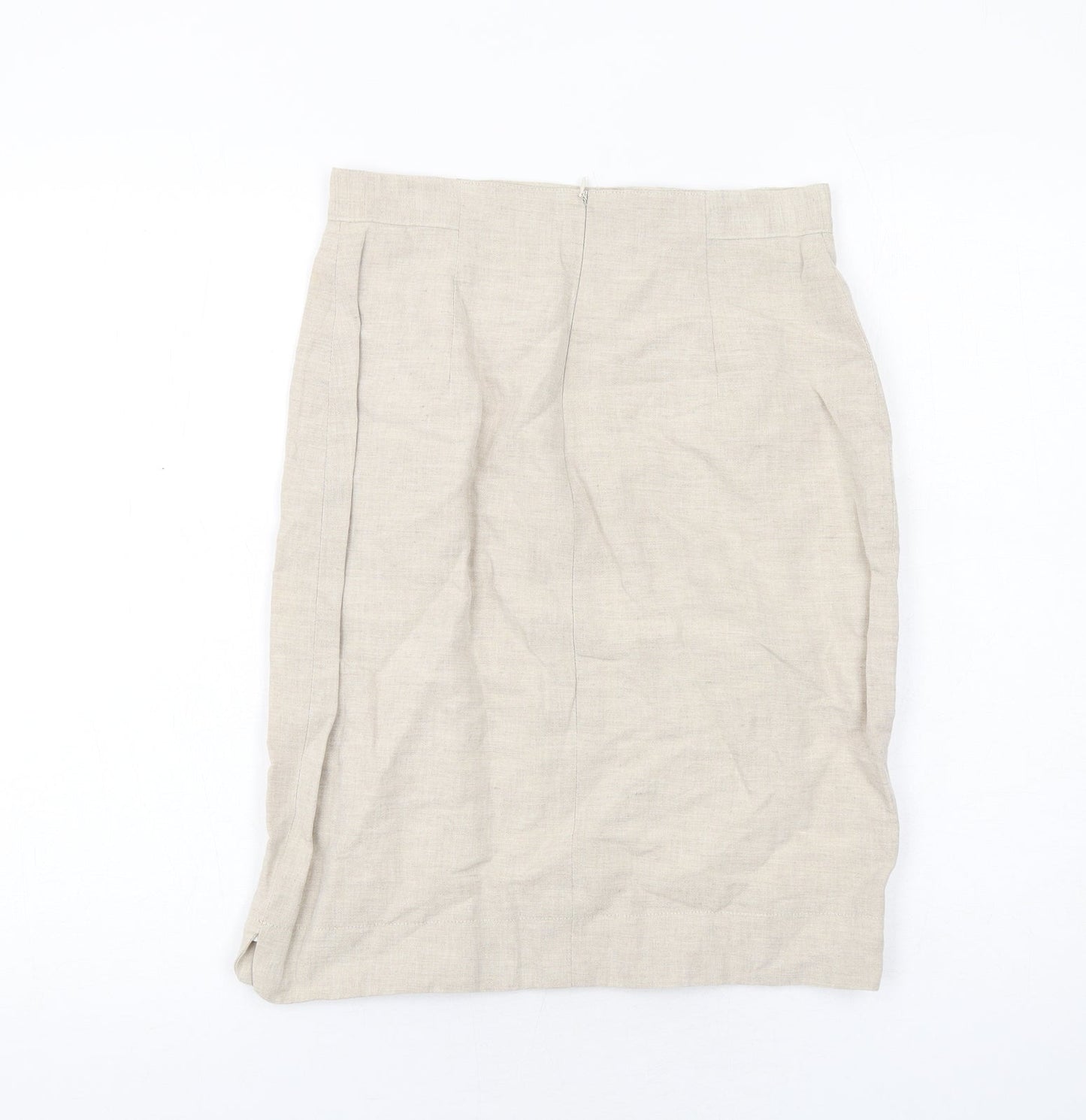 Daniel D Womens Beige Linen A-Line Skirt Size 12 Zip