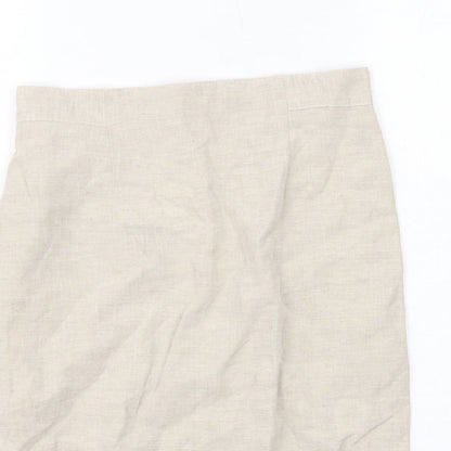 Daniel D Womens Beige Linen A-Line Skirt Size 12 Zip
