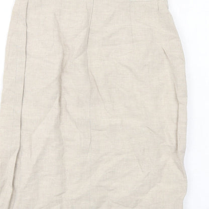 Daniel D Womens Beige Linen A-Line Skirt Size 12 Zip