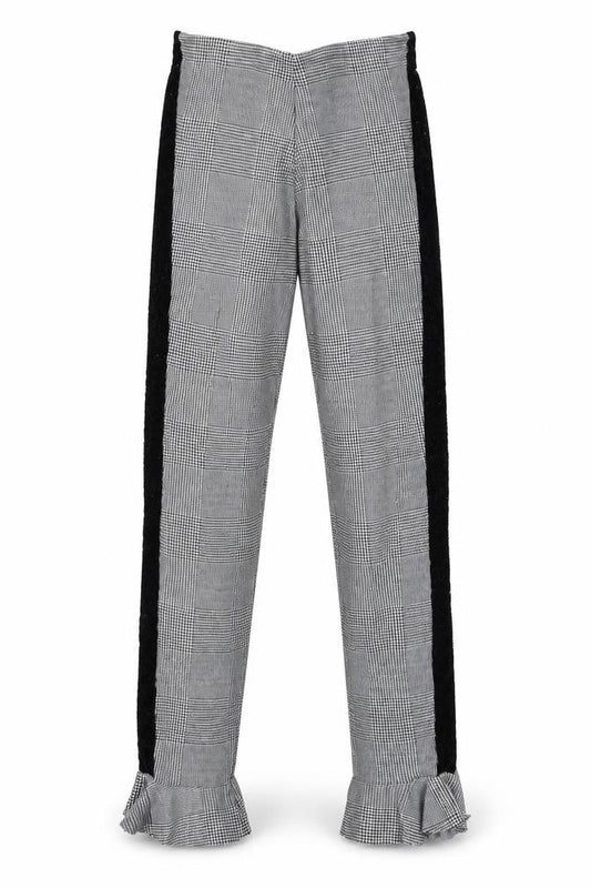 Front view of ASOS women’s grey plaid polyester trousers, size UK 4, regular