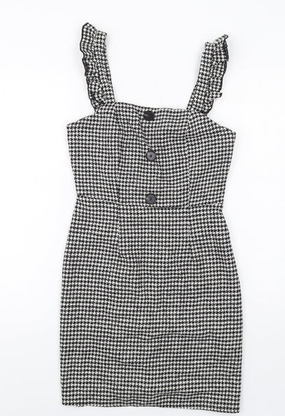 New Look Womens Black Geometric Polyester Mini Size 6 Square Neck Zip