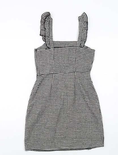 New Look Womens Black Geometric Polyester Mini Size 6 Square Neck Zip