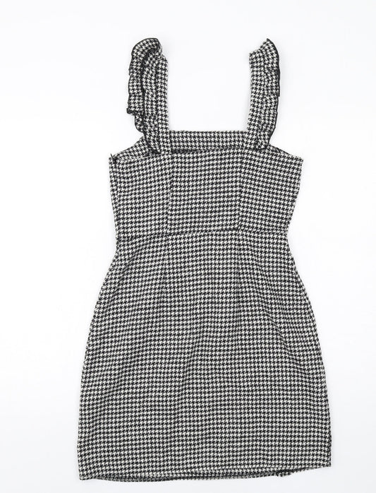 New Look Womens Black Geometric Polyester Mini Size 6 Square Neck Zip