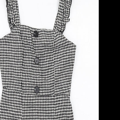 New Look Womens Black Geometric Polyester Mini Size 6 Square Neck Zip