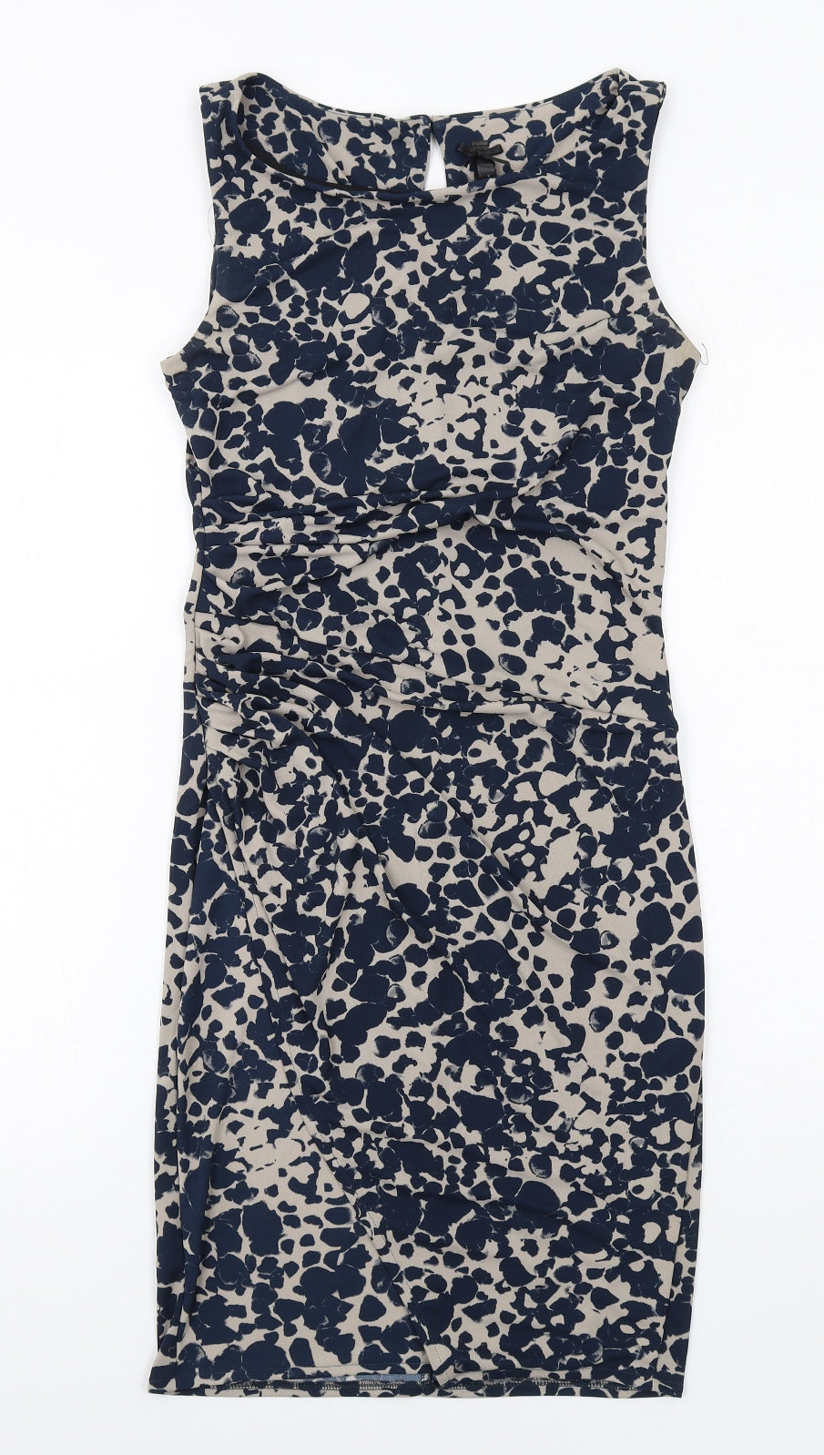 NEXT Womens Blue Geometric Polyester Shift Size 8 Round Neck Button