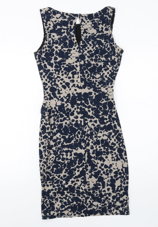 NEXT Womens Blue Geometric Polyester Shift Size 8 Round Neck Button