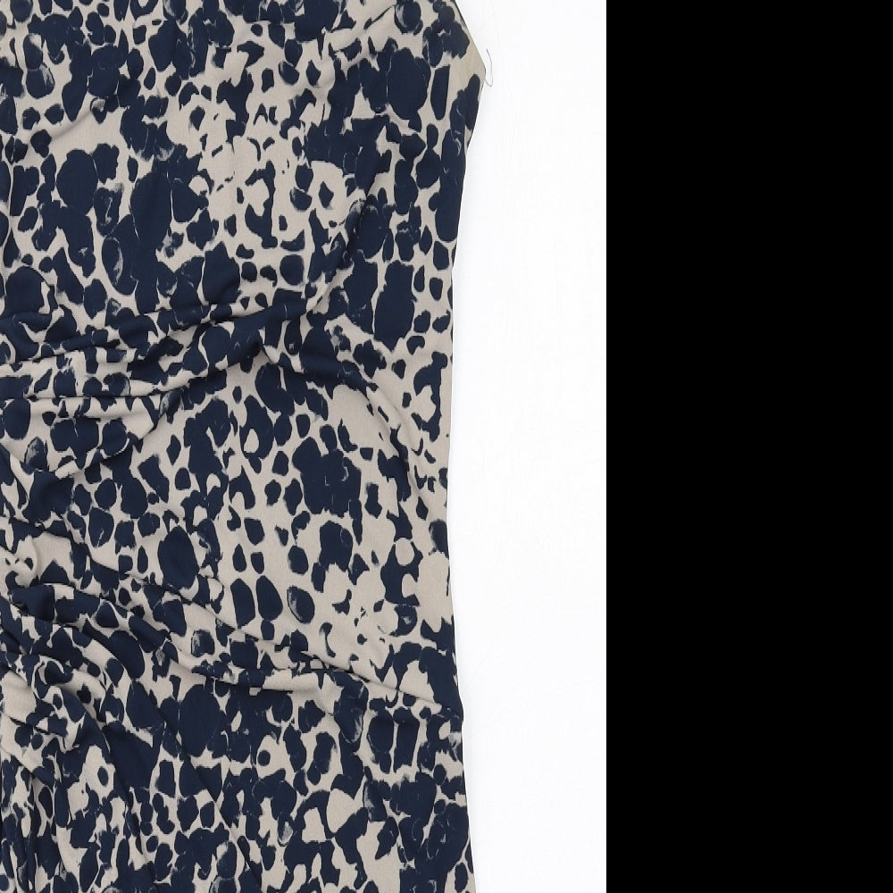 NEXT Womens Blue Geometric Polyester Shift Size 8 Round Neck Button