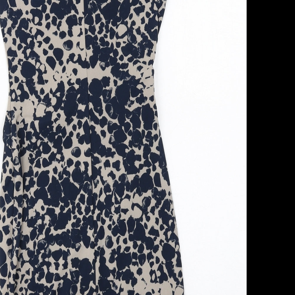 NEXT Womens Blue Geometric Polyester Shift Size 8 Round Neck Button