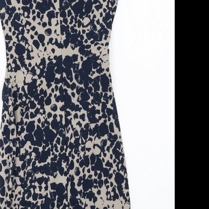 NEXT Womens Blue Geometric Polyester Shift Size 8 Round Neck Button