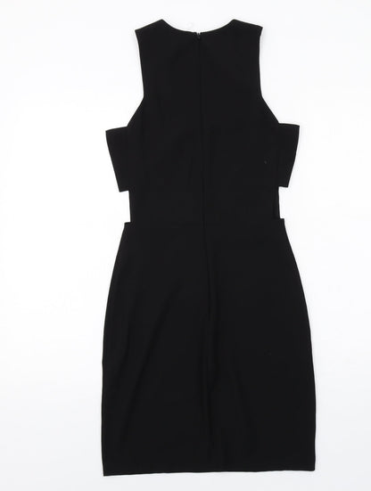 H&M Womens Black Colourblock Polyester Shift Size 4 Round Neck Zip