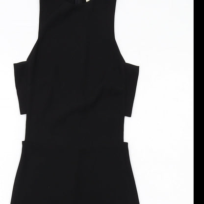H&M Womens Black Colourblock Polyester Shift Size 4 Round Neck Zip