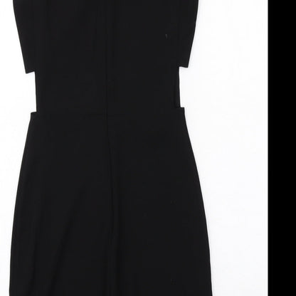H&M Womens Black Colourblock Polyester Shift Size 4 Round Neck Zip