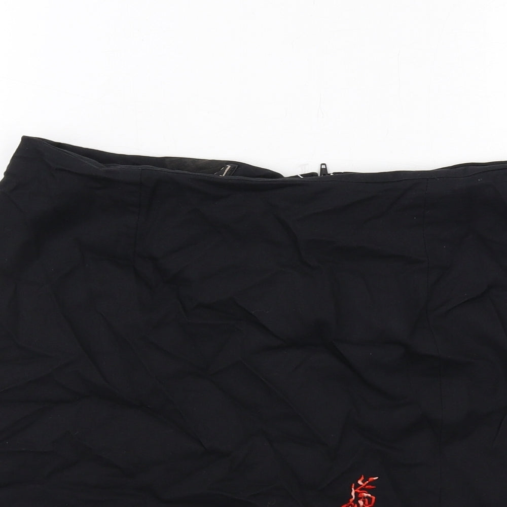 Seven7 Womens Black Viscose A-Line Skirt Size 16 Zip - Flower detail