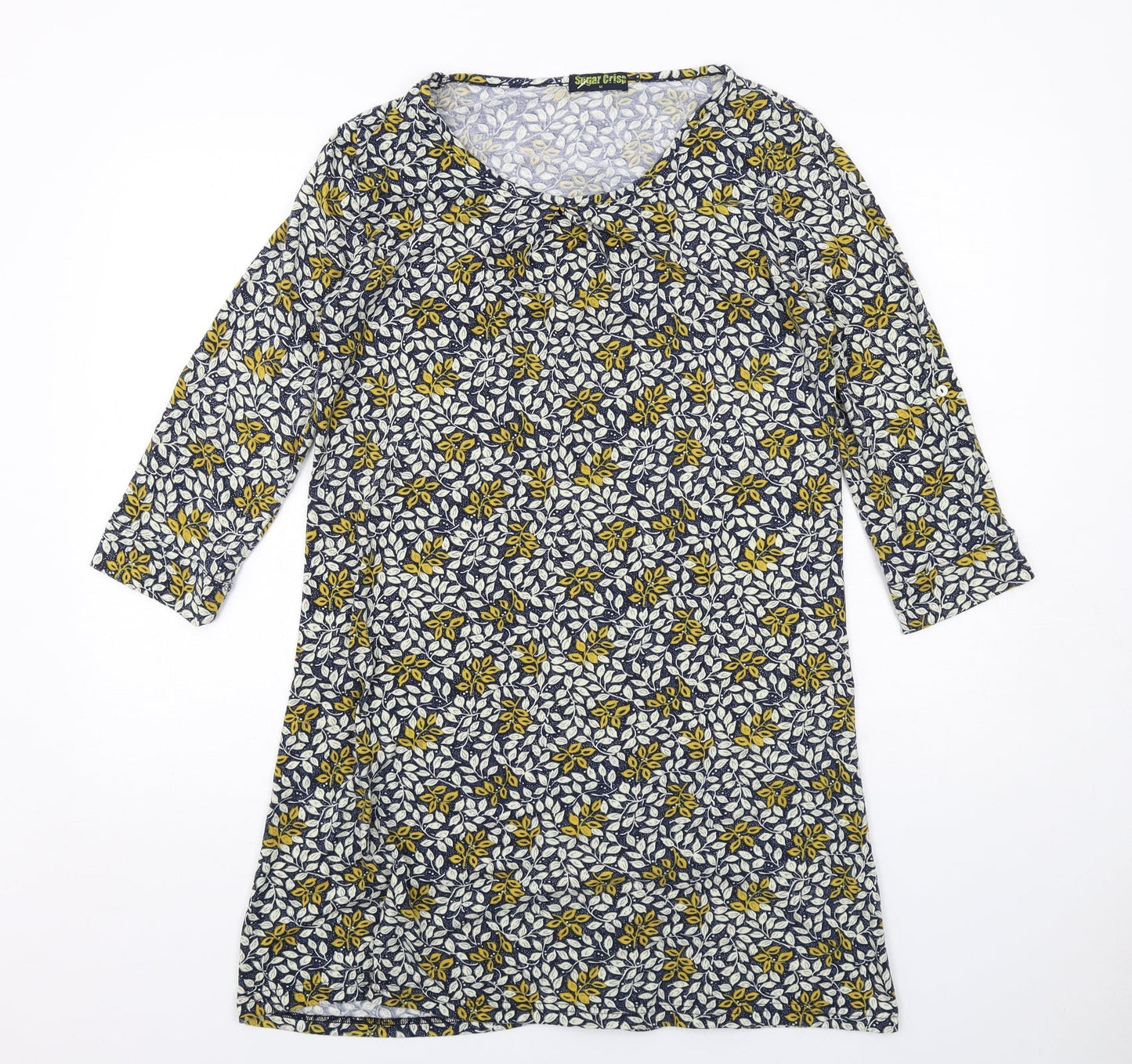 Sugar Crisp Womens Black Geometric Polyester A-Line Size M Round Neck Pullover - Leaf pattern