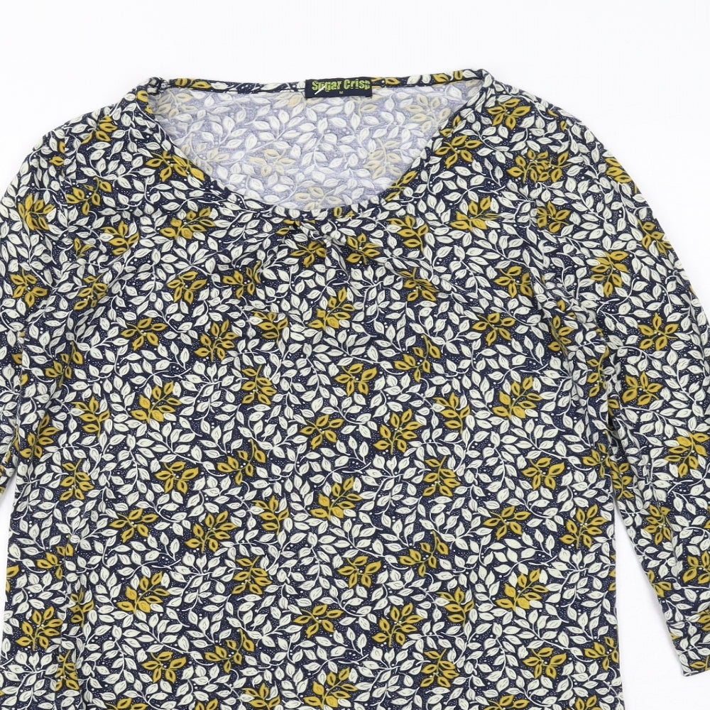Sugar Crisp Womens Black Geometric Polyester A-Line Size M Round Neck Pullover - Leaf pattern