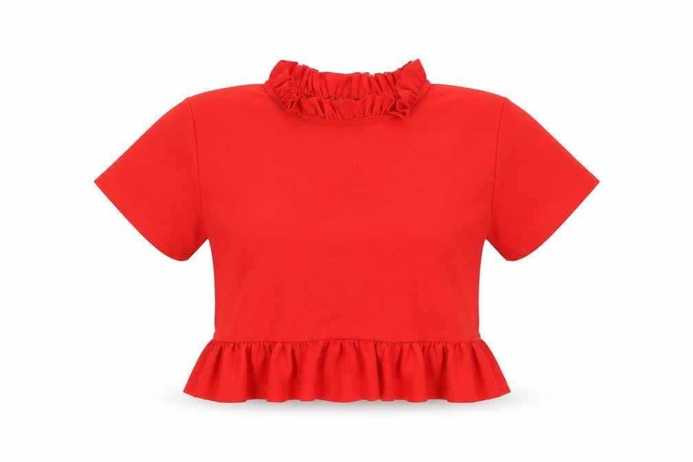 Womens UK Size 14 Cameo Rose Red Cropped T-Shirt