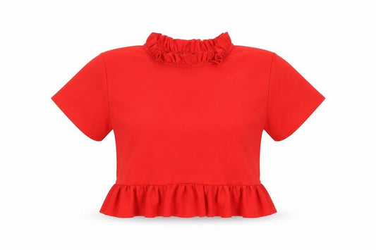 Womens UK Size 14 Cameo Rose Red Cropped T-Shirt