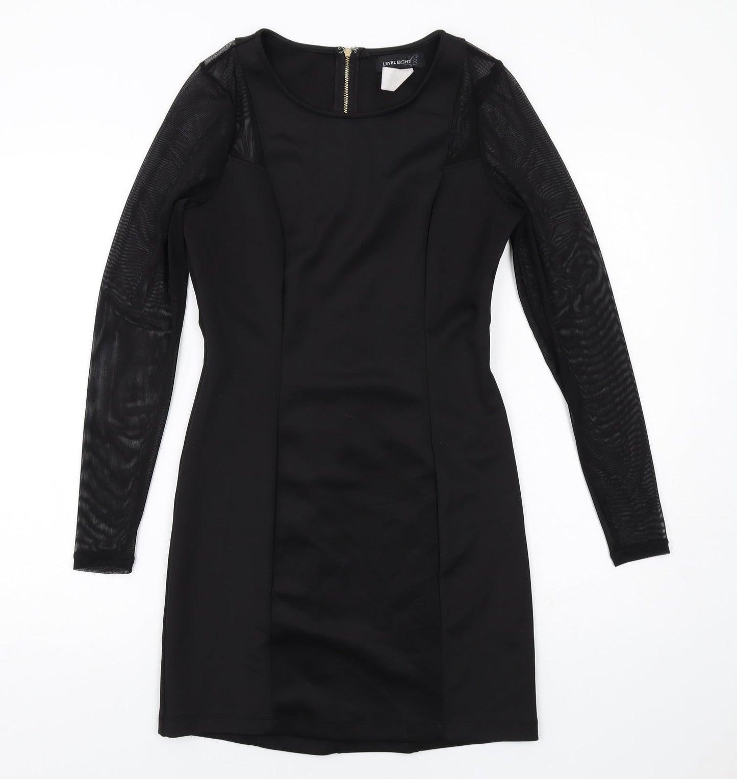Level Eight Womens Black Polyester Shift Size M Round Neck Zip - Lace Sleeve Detail