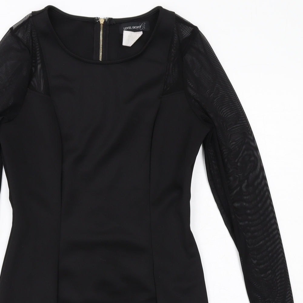 Level Eight Womens Black Polyester Shift Size M Round Neck Zip - Lace Sleeve Detail