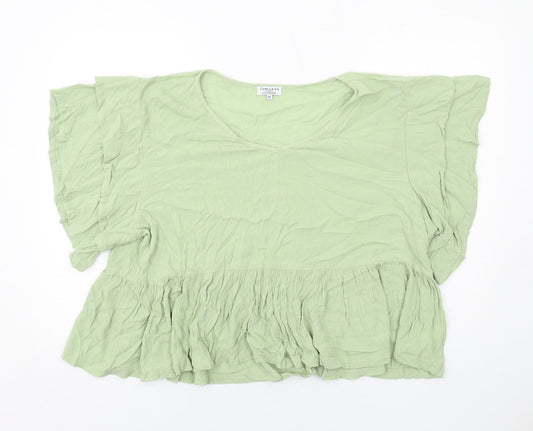 Cerulean Womens Green Viscose Basic Blouse Size 2XL Round Neck