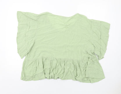Cerulean Womens Green Viscose Basic Blouse Size 2XL Round Neck