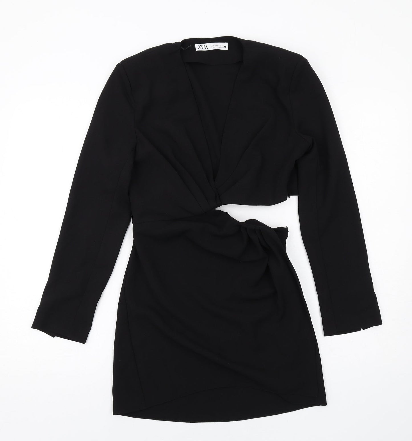 Zara Womens Black Polyester Mini Size S V-Neck Zip