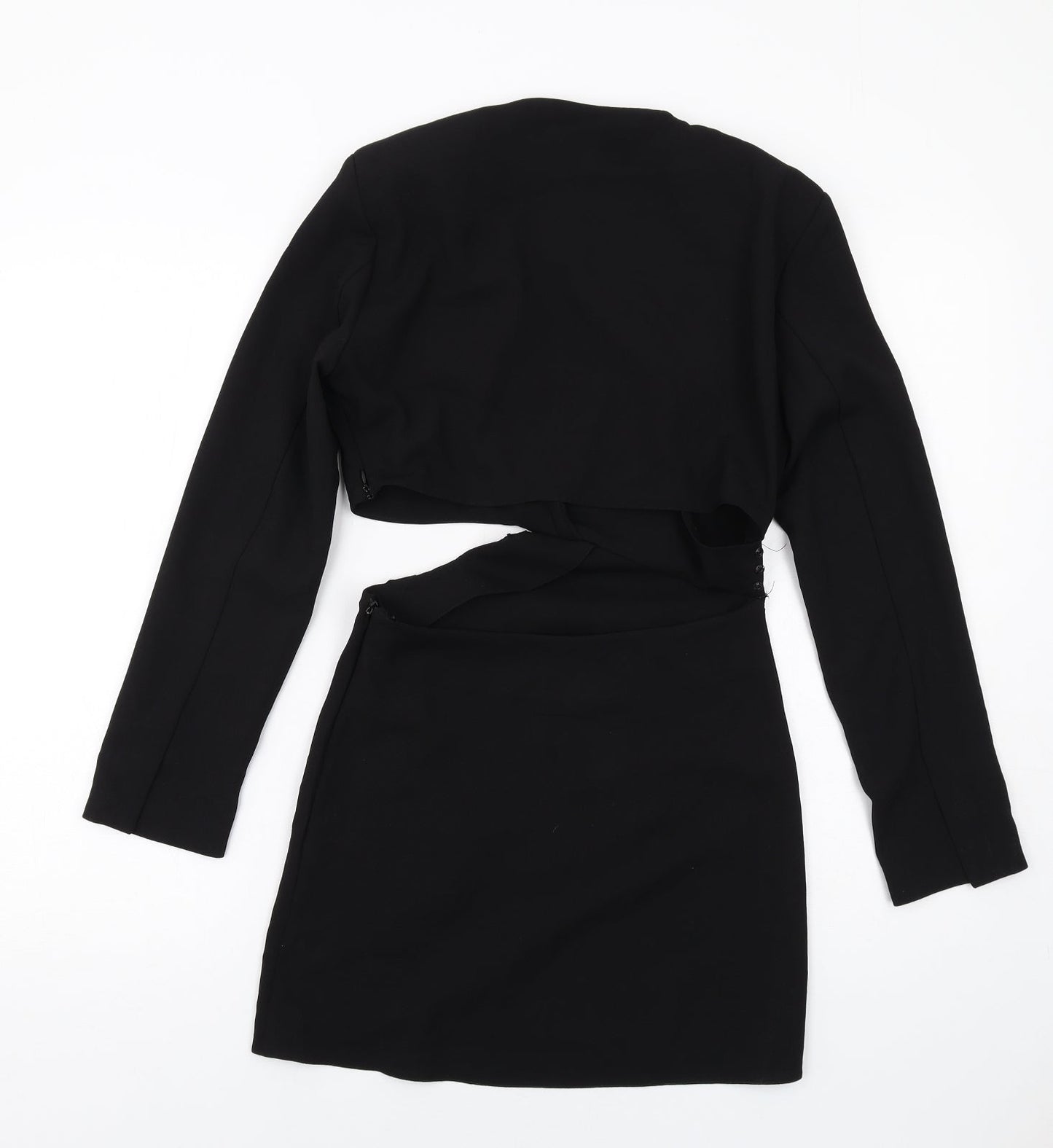 Zara Womens Black Polyester Mini Size S V-Neck Zip