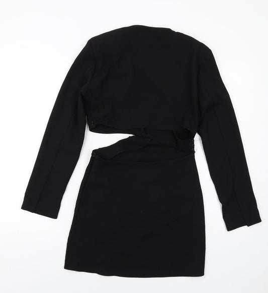 Zara Womens Black Polyester Mini Size S V-Neck Zip
