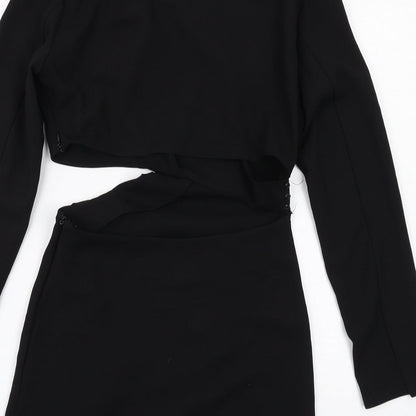 Zara Womens Black Polyester Mini Size S V-Neck Zip