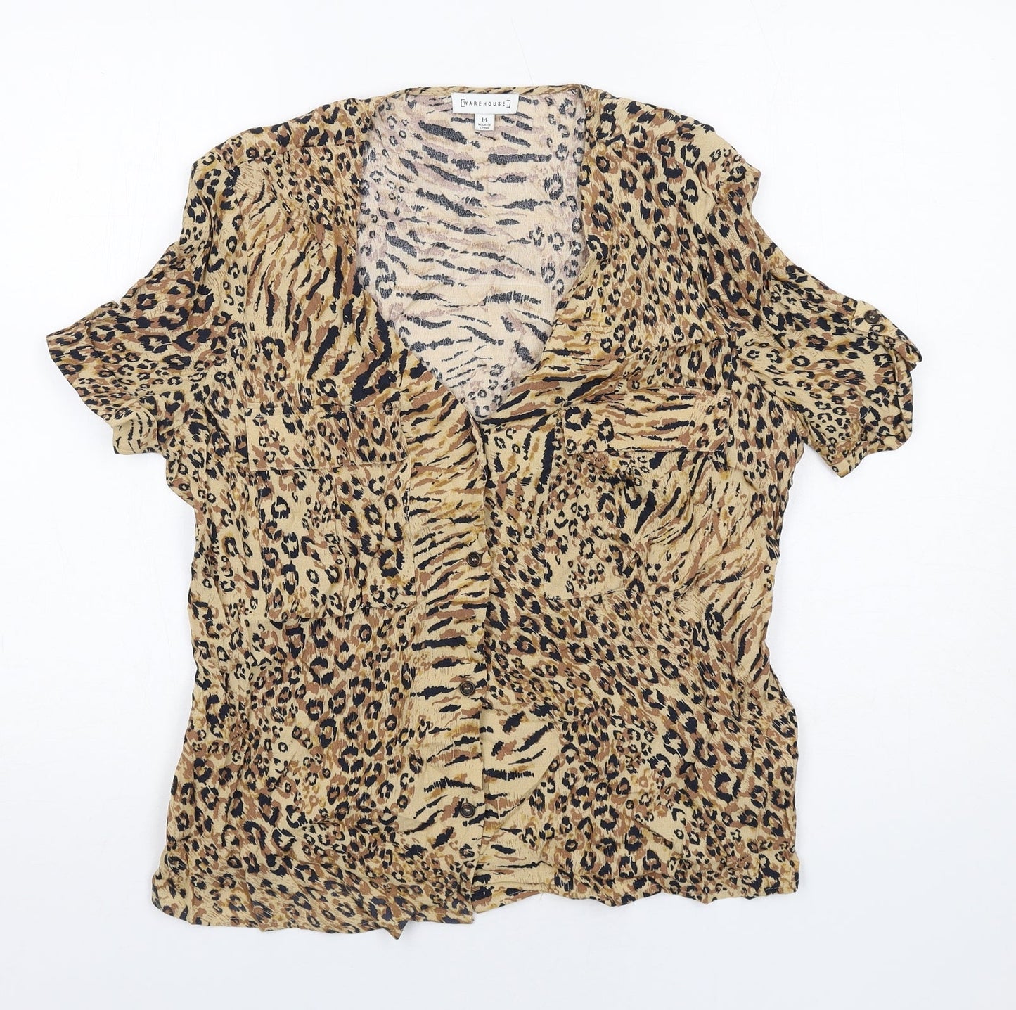 Womens UK Size 14 Warehouse Beige Basic Button-Up